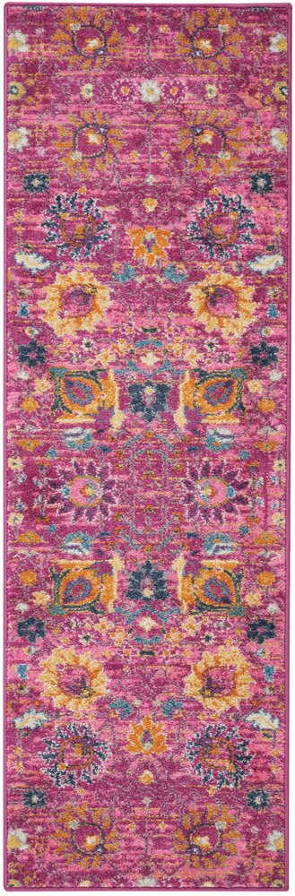 6' Fuchsia And Orange Floral Distressed Runner Rug