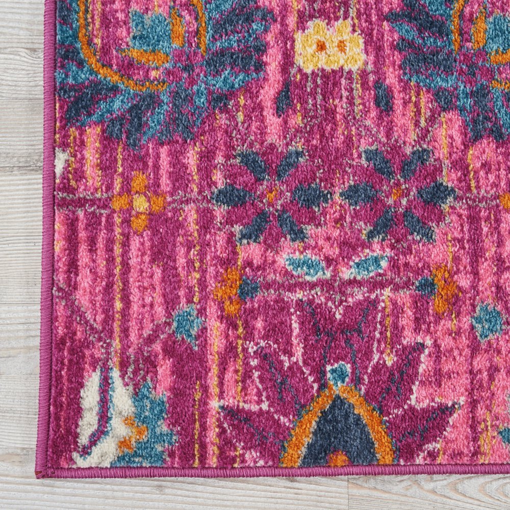6' Fuchsia And Orange Floral Distressed Runner Rug