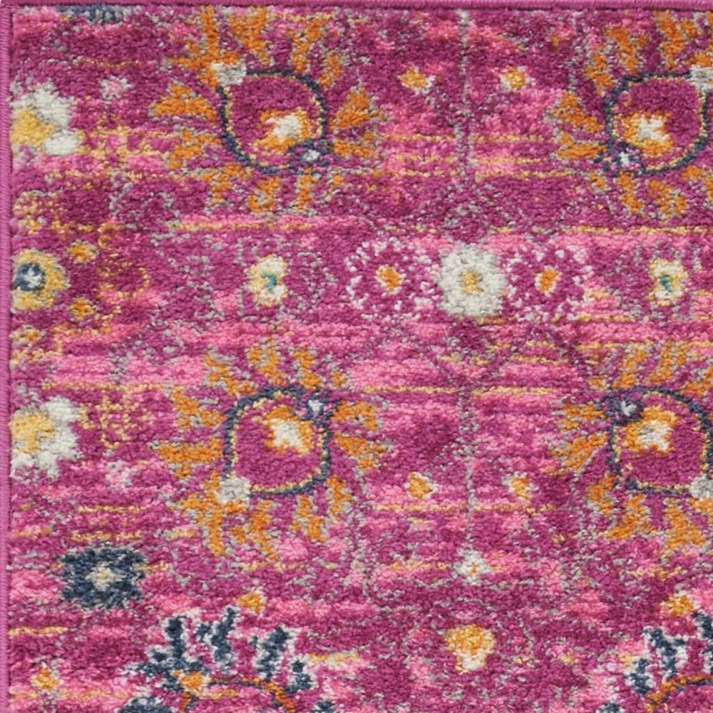 6' Fuchsia And Orange Floral Distressed Runner Rug
