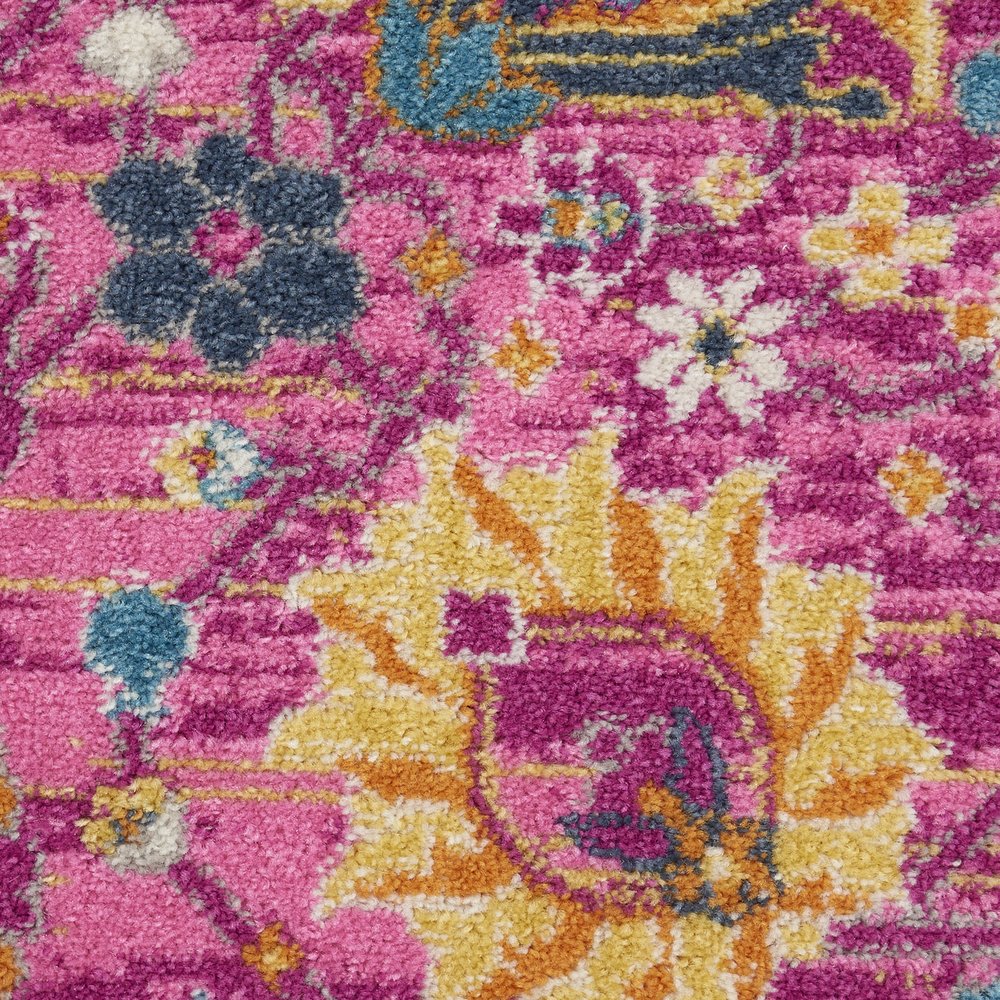 6' Fuchsia And Orange Floral Distressed Runner Rug