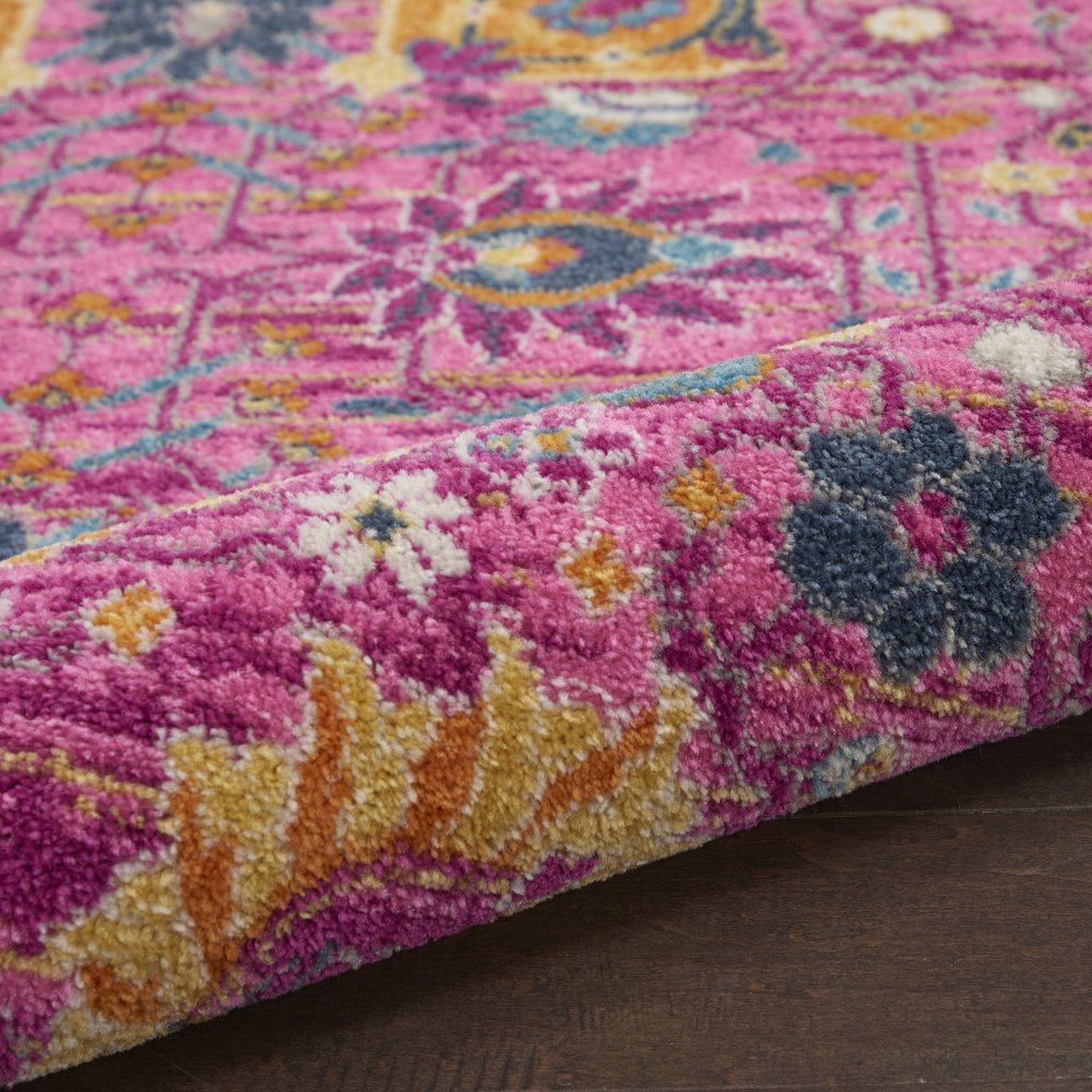 6' Fuchsia And Orange Floral Distressed Runner Rug