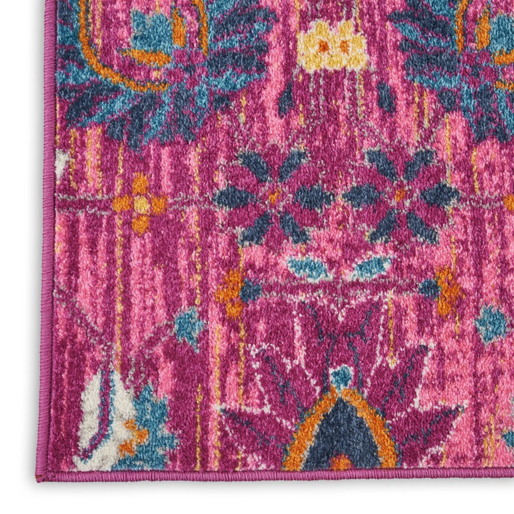 6' Fuchsia And Orange Floral Distressed Runner Rug