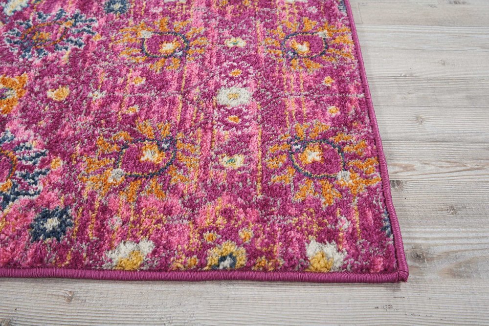 6' Fuchsia And Orange Floral Distressed Runner Rug