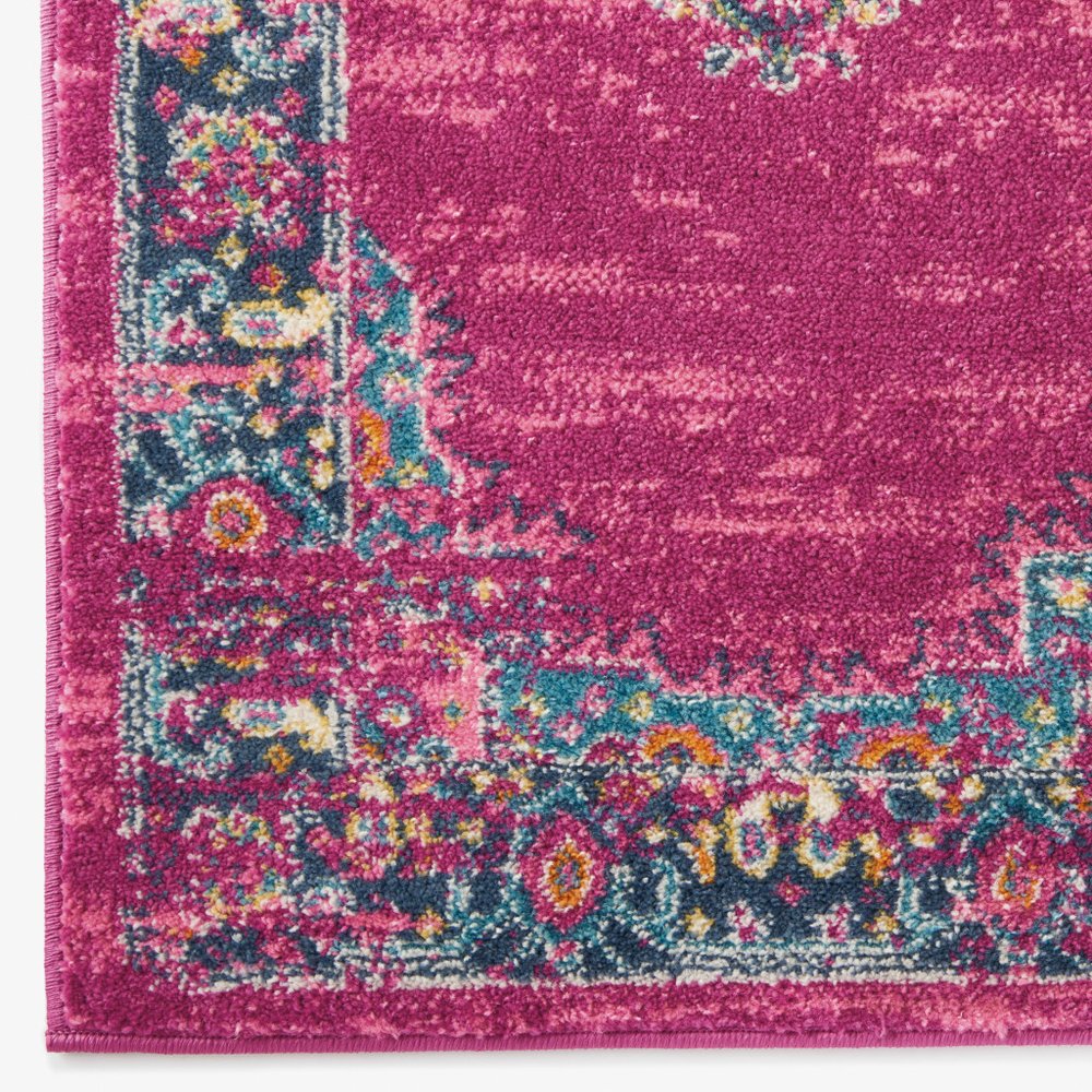 8' X 10' Fuchsia And Blue Oriental Distressed Area Rug