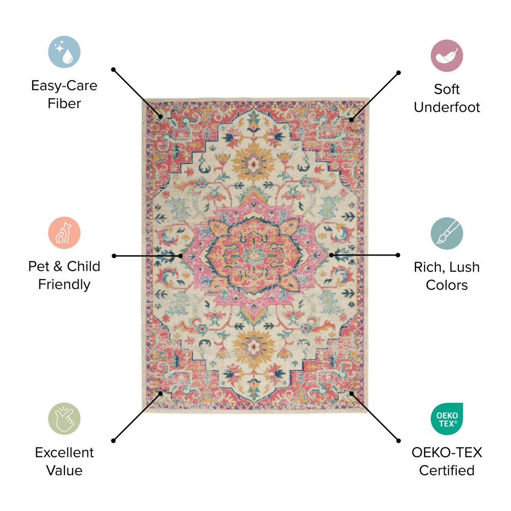 8' X 10' Fuchsia And Blue Oriental Distressed Area Rug