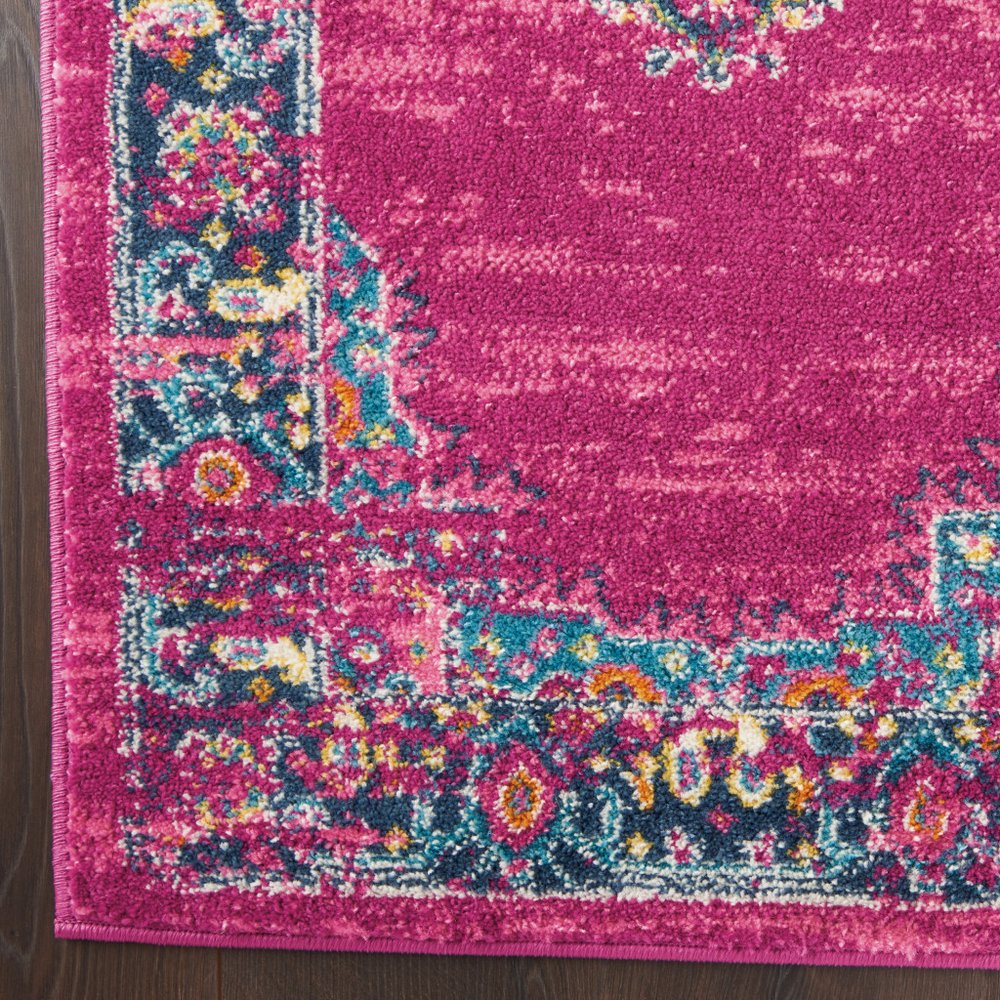 8' X 10' Fuchsia And Blue Oriental Distressed Area Rug