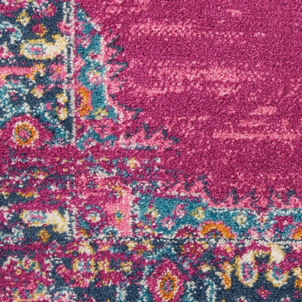 8' X 10' Fuchsia And Blue Oriental Distressed Area Rug