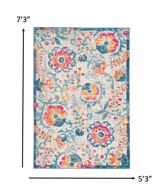 8' X 10' Ivory Floral Dhurrie Area Rug