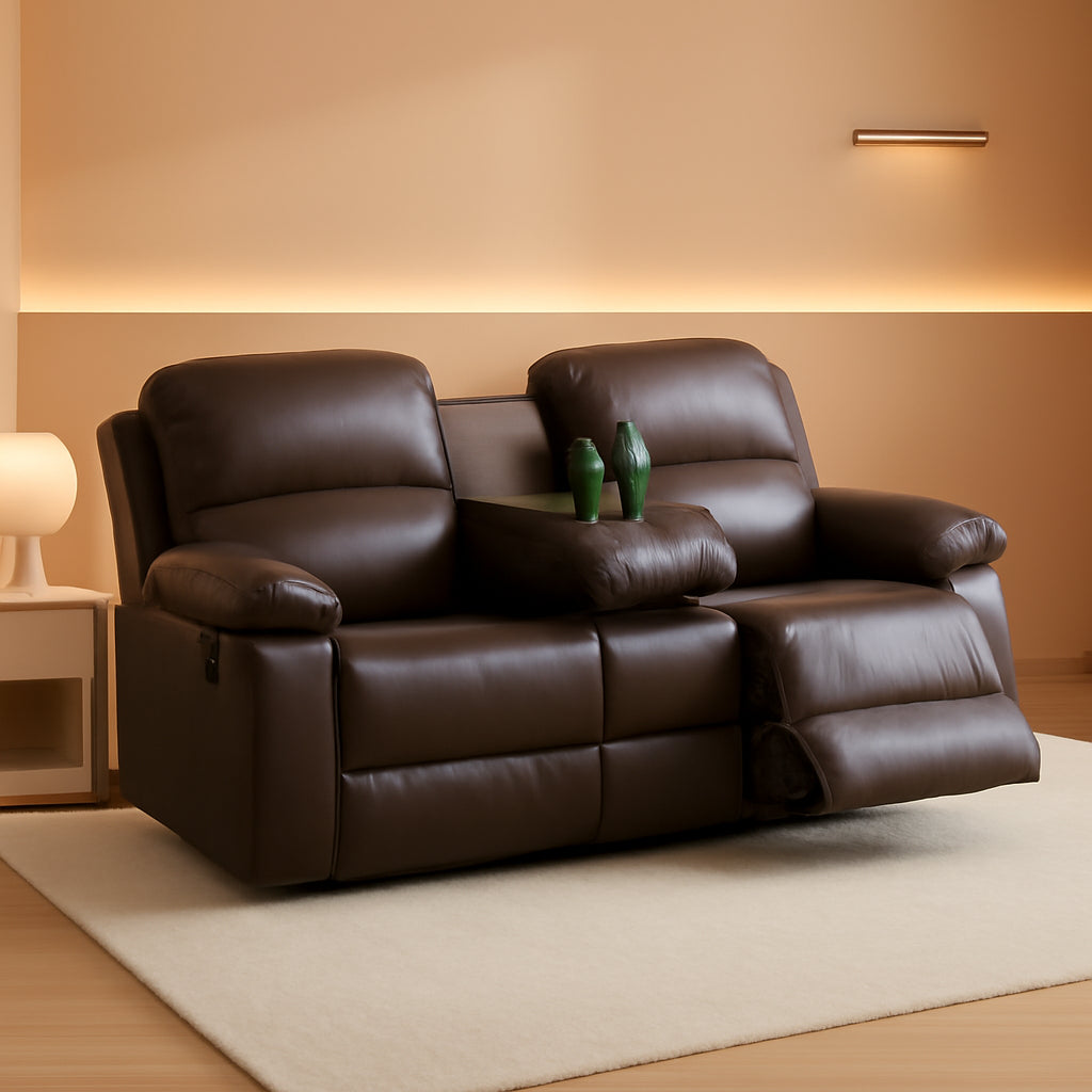 Leather Recliner Sofa Set Brown 3 Seater And Loveseat