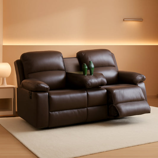Leather Recliner Sofa Set Brown 3 Seater And Loveseat