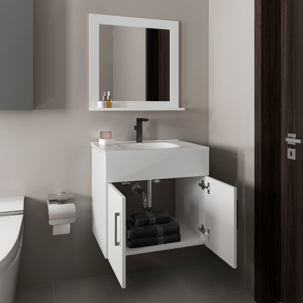 Bathroom Set, Vanity Sink + Mirror with Storage