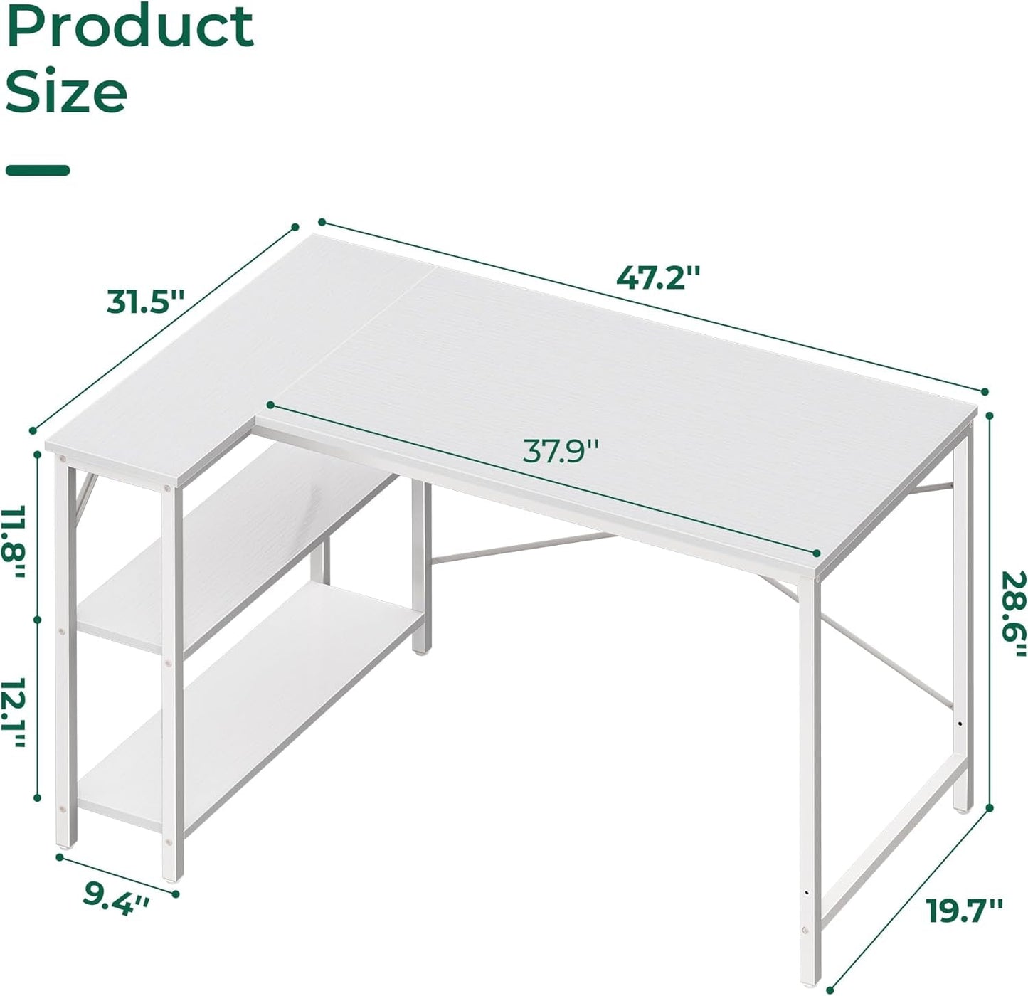 47 Inch L Shaped Computer Desk With Reversible Storage Shelves