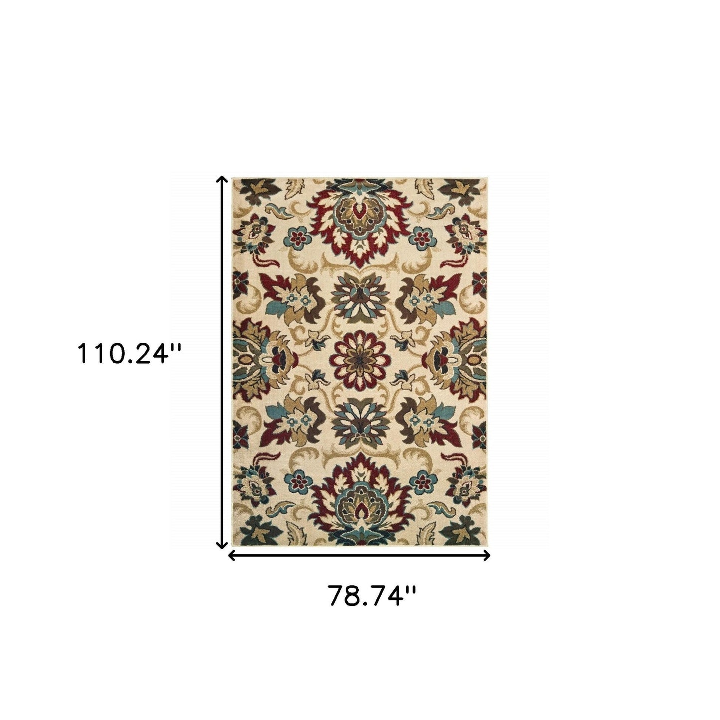 5' X 7' Ivory And Red Floral Vines Area Rug