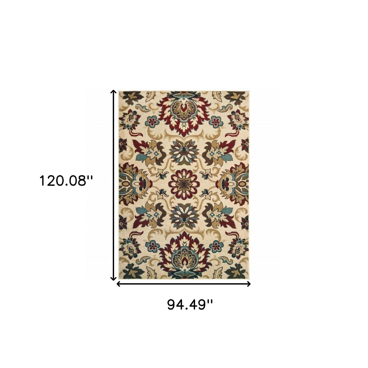 5' X 7' Ivory And Red Floral Vines Area Rug