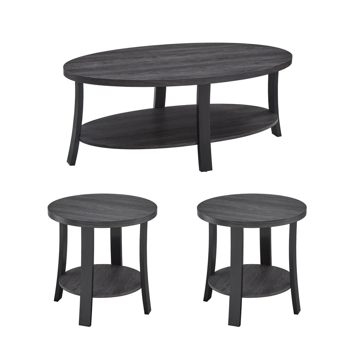 Anze Contemporary Oval Wood Shelf 3-Piece Coffee Table Set