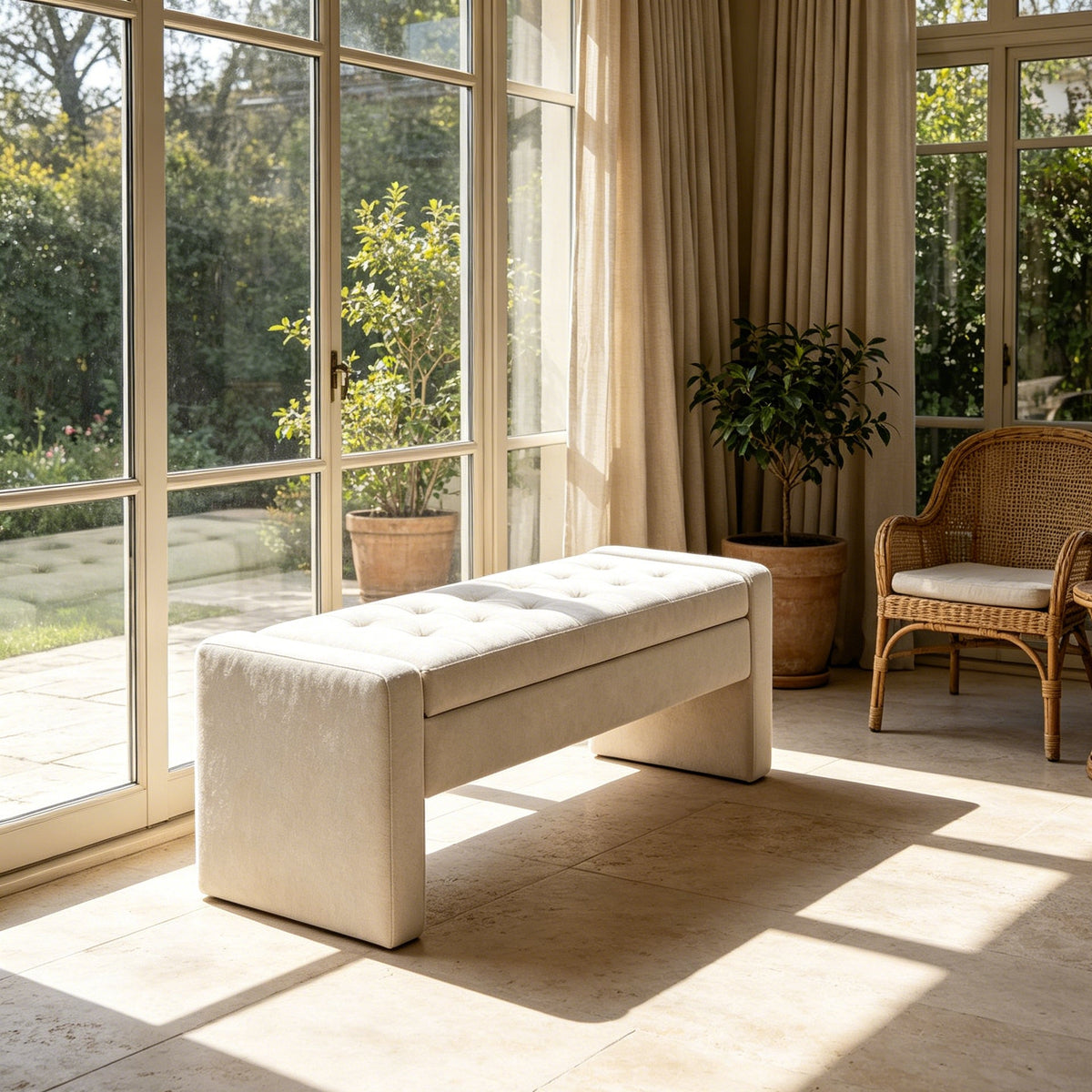 50" Modern Upholstered Storage Bench with Tufted Seat