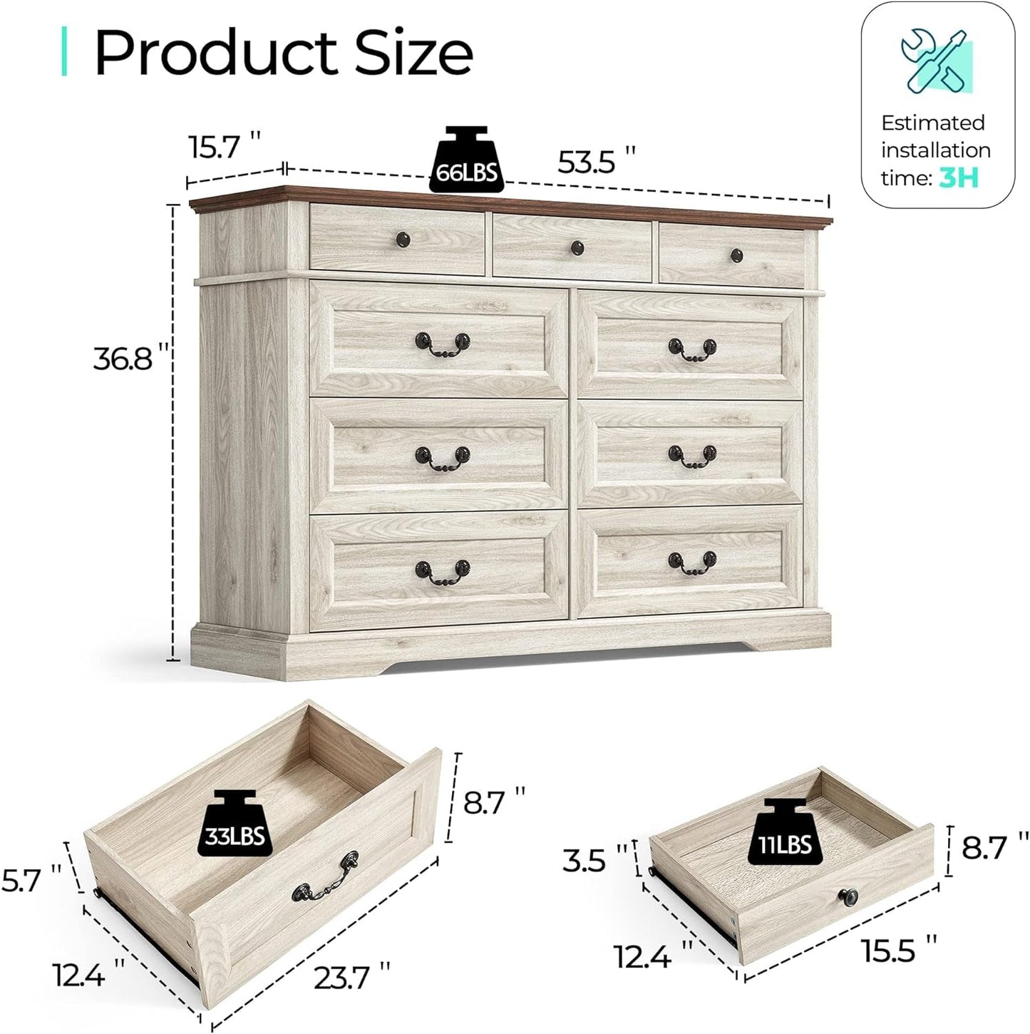 Beige Solid Wood Dresser Featuring Ample Compartments