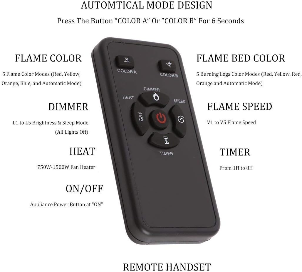 39 Inch Electric Fireplace Insert Adjuatble Flame Colors 939A