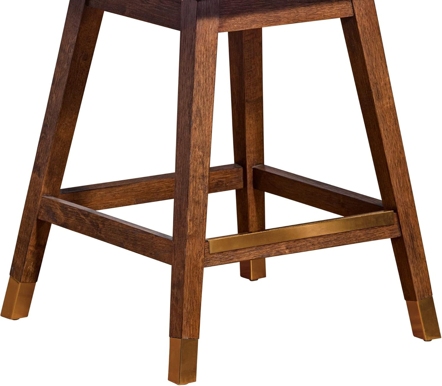Basila 26 Inch Seat Height Swivel Bar Stool Taupe Fabric sturdy wooden legs with gold accents.