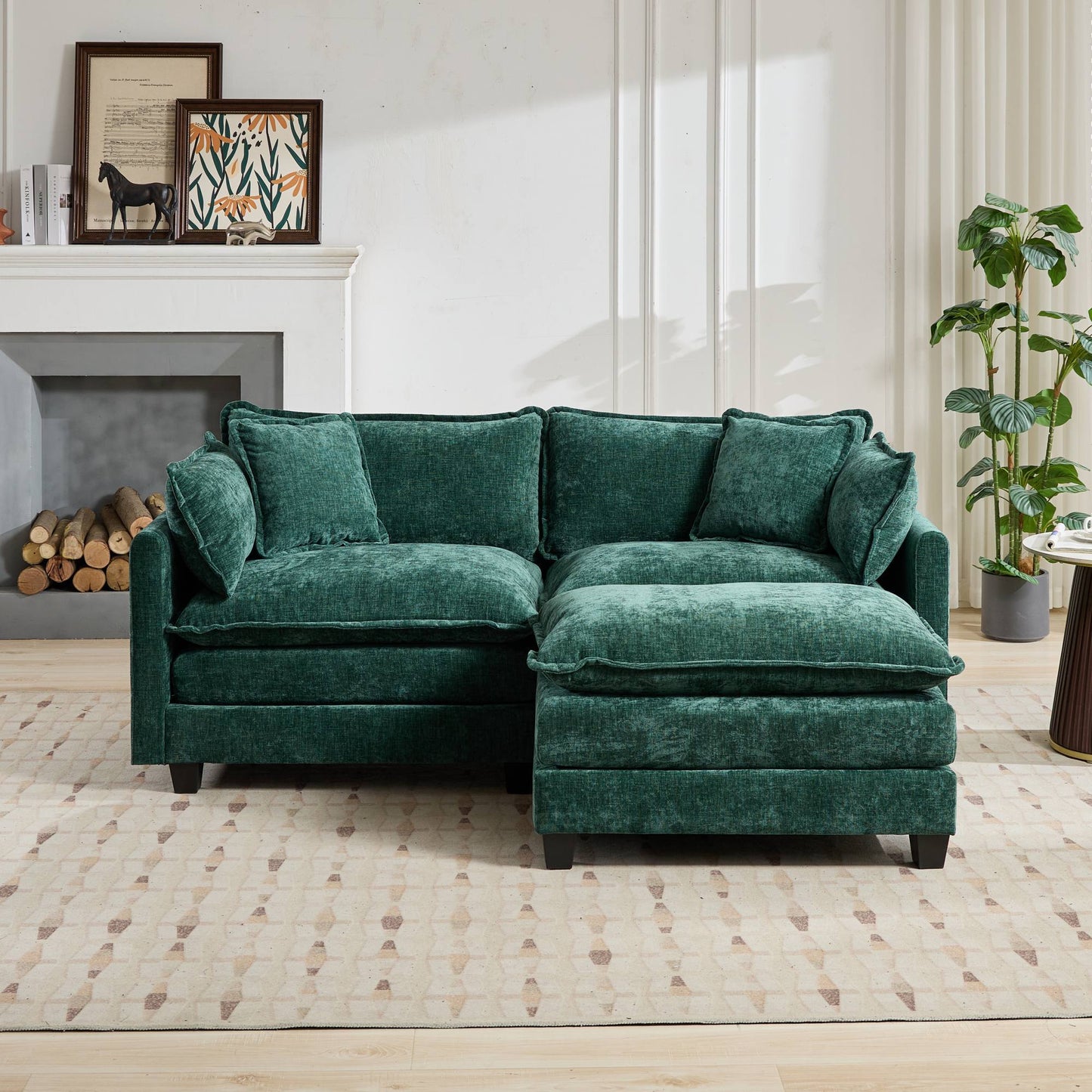 Cloud  LoveSeat Sofa (Ottoman is not included) Chenille Fabric in Green