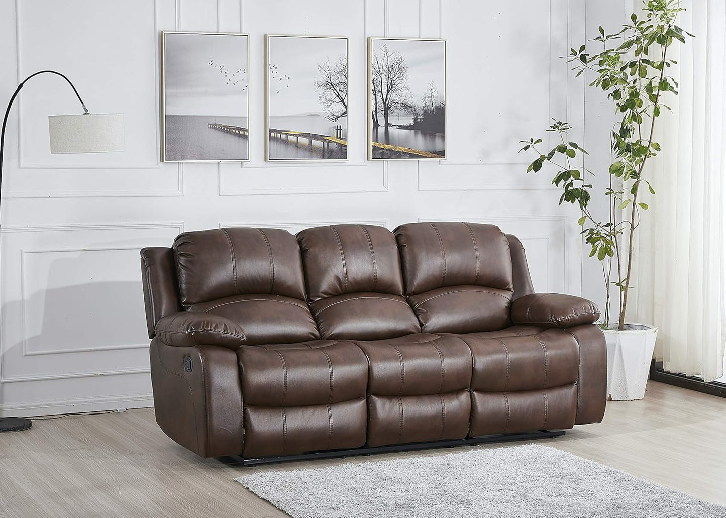 Brown Faux Leather Sofa and Loveseat Set Two Piece