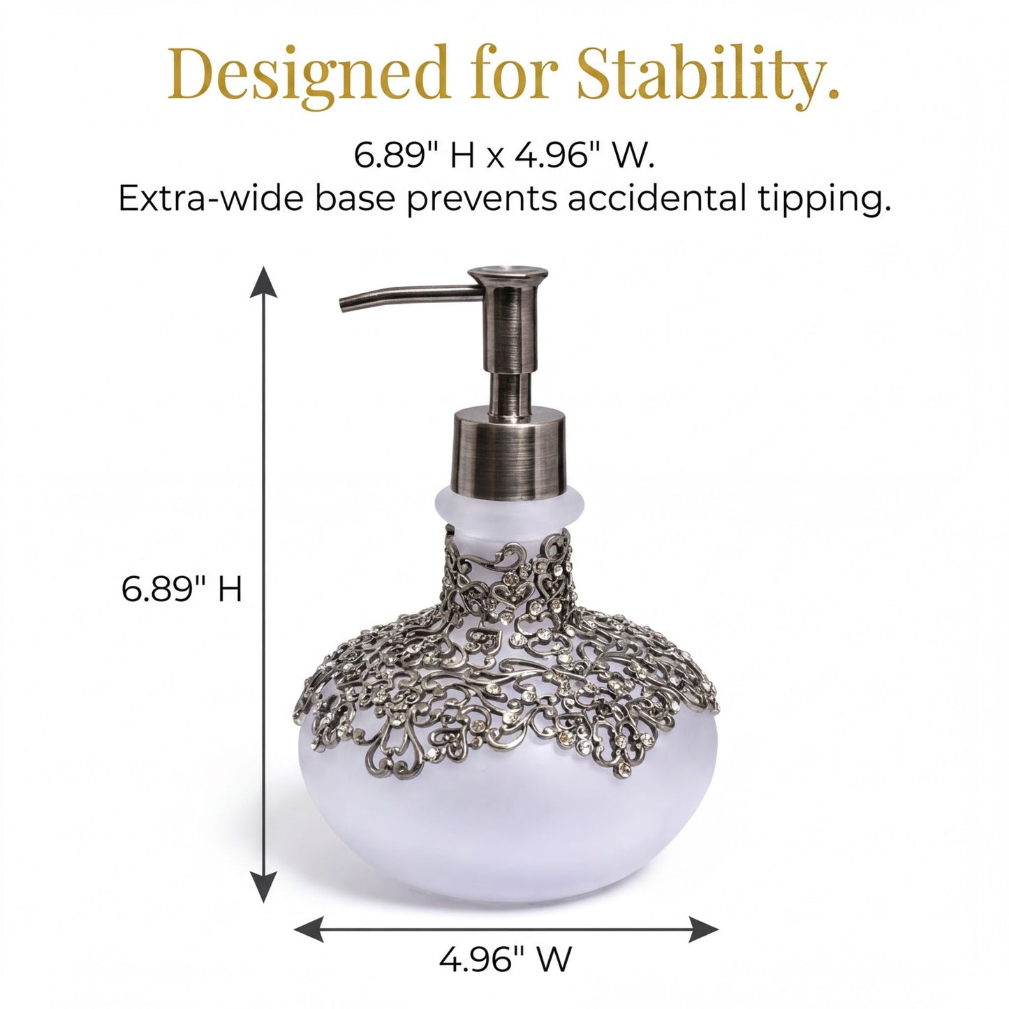 Soap Dispenser – Elegant Frosted Glass Bathroom Accessory with Pewter Finish & Rhinestones