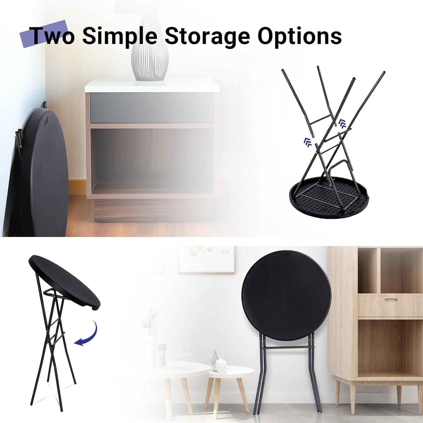 Black Twenty-Eight Inch High Top Foldable Removable Locking Legs Cocktail Table