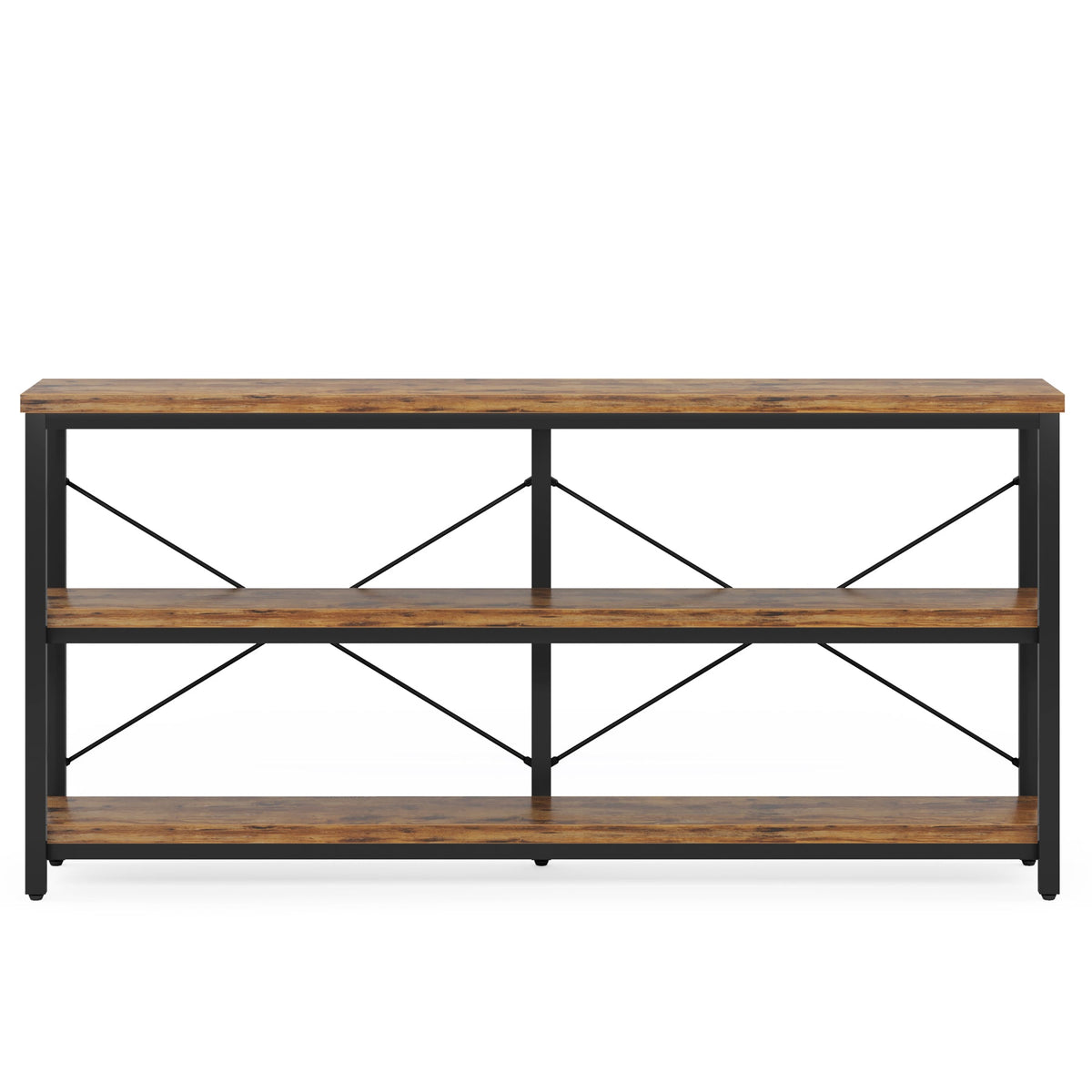 55” Industrial Console Table with Storage Shelves – Rustic