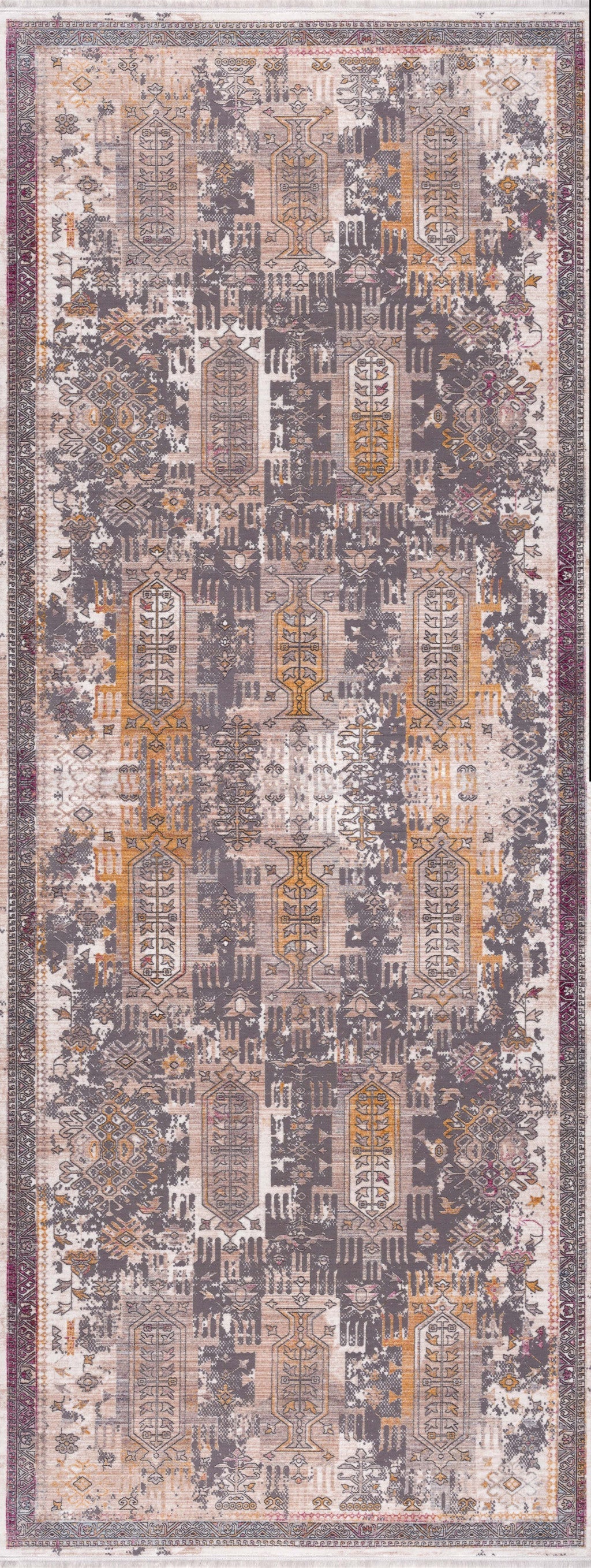 10' Runner Gray and Ivory Oriental Power Loom Runner Rug