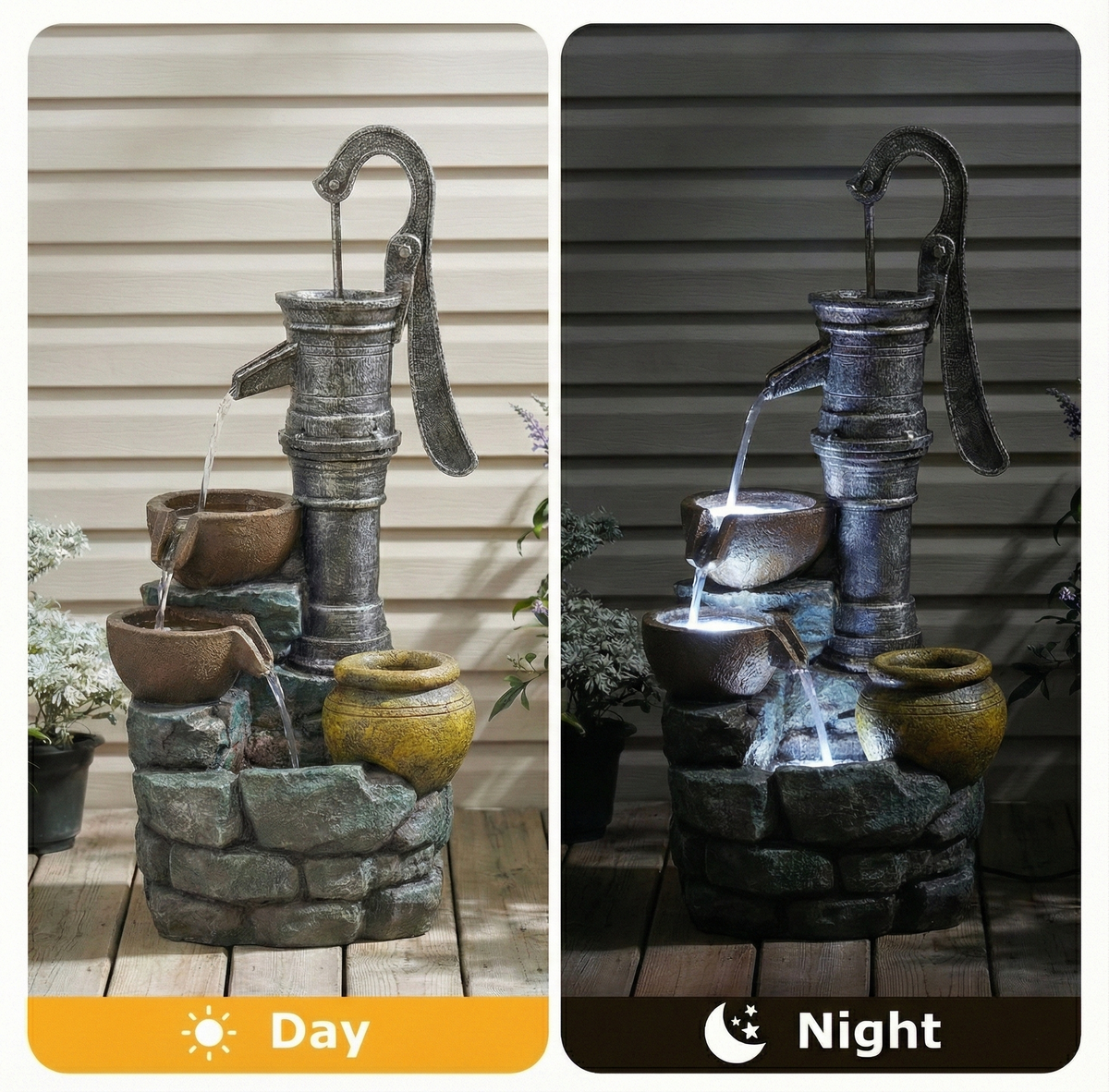 32" H Large Outdoor Water Fountain with Vintage Pump