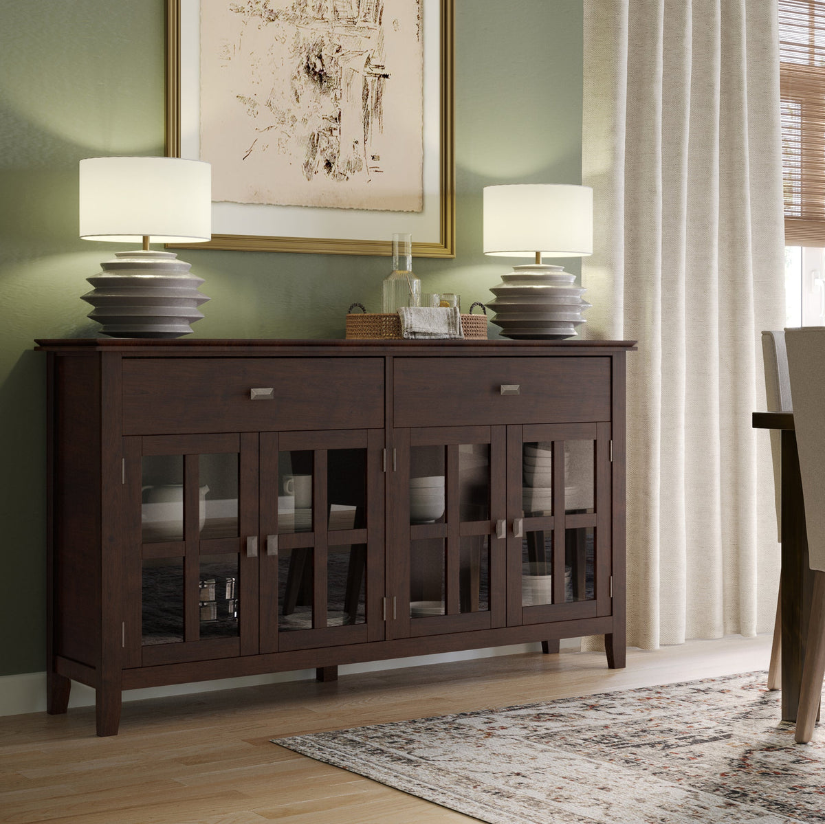 Artisan Solid Wood Large 4 Door Sideboard Buffet in Dark Chestnut