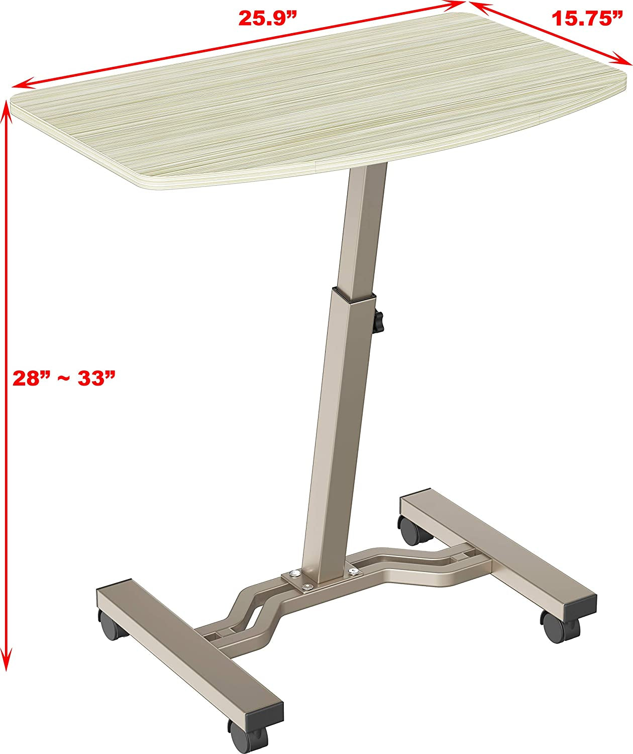 Height Adjustable Laptop Desk Cart, 28 To 33 Inch, Maple