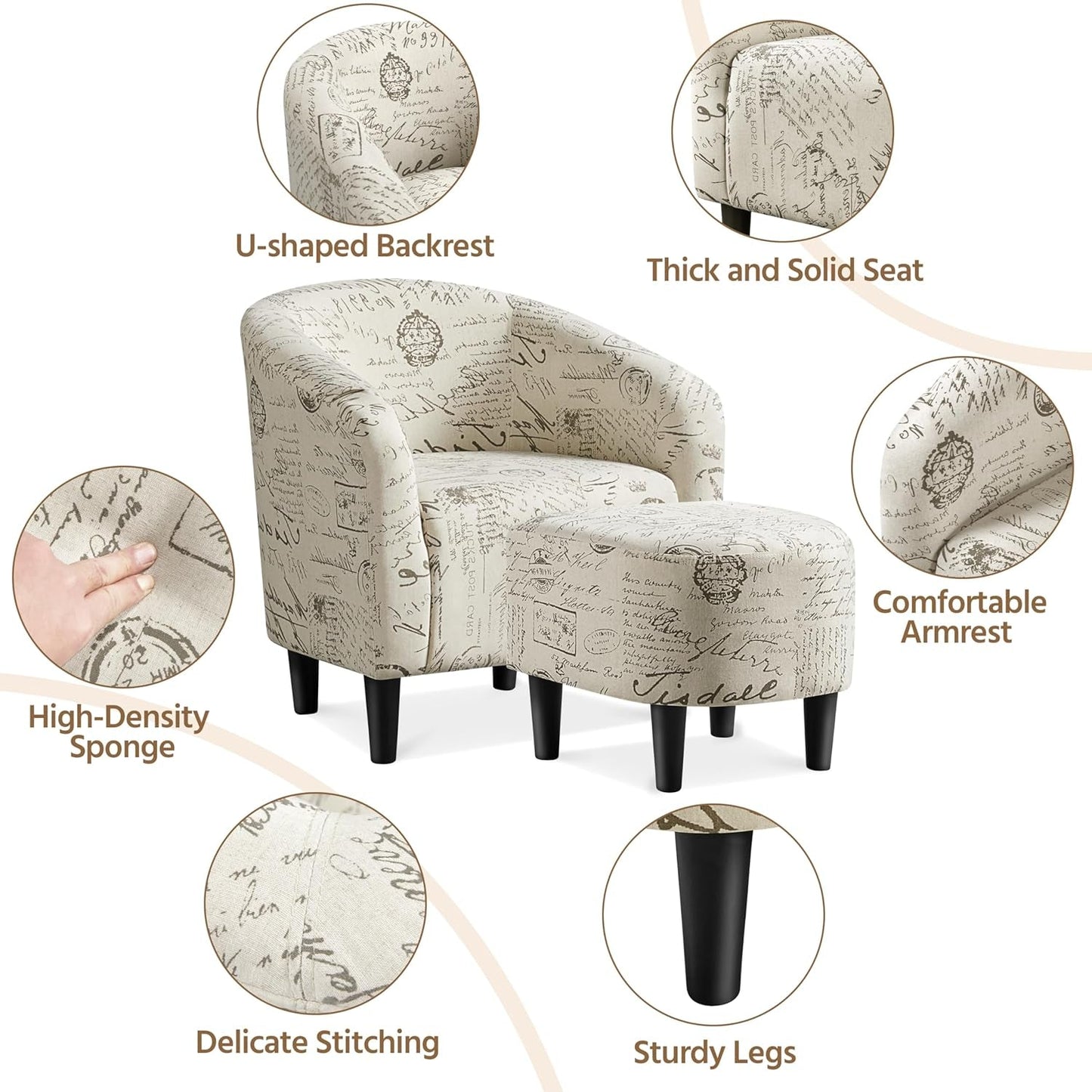 Upholstered Club Chair With Velvet Finish Ottoman Footstool