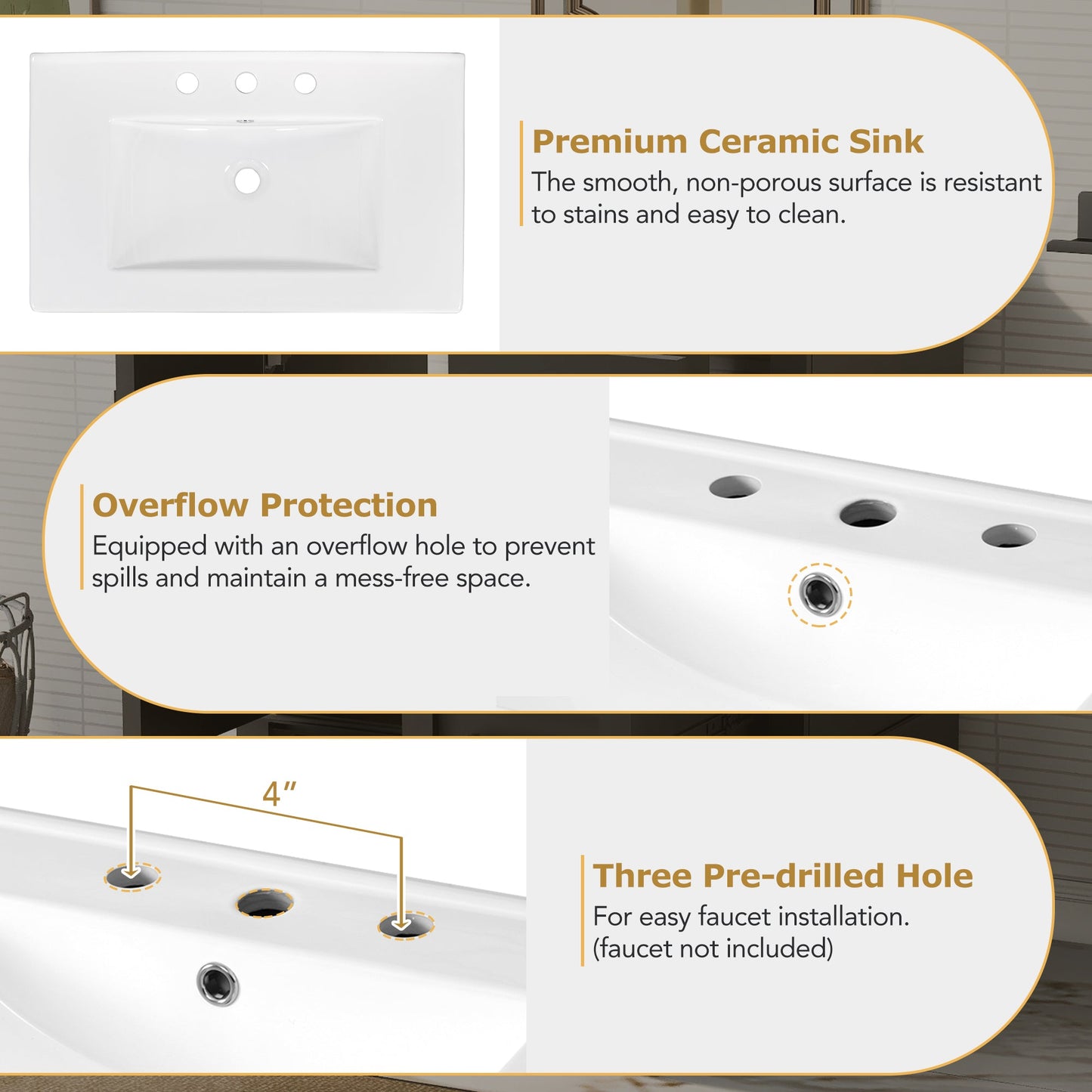 30" Modern Bathroom Vanity With Sink Combo Set