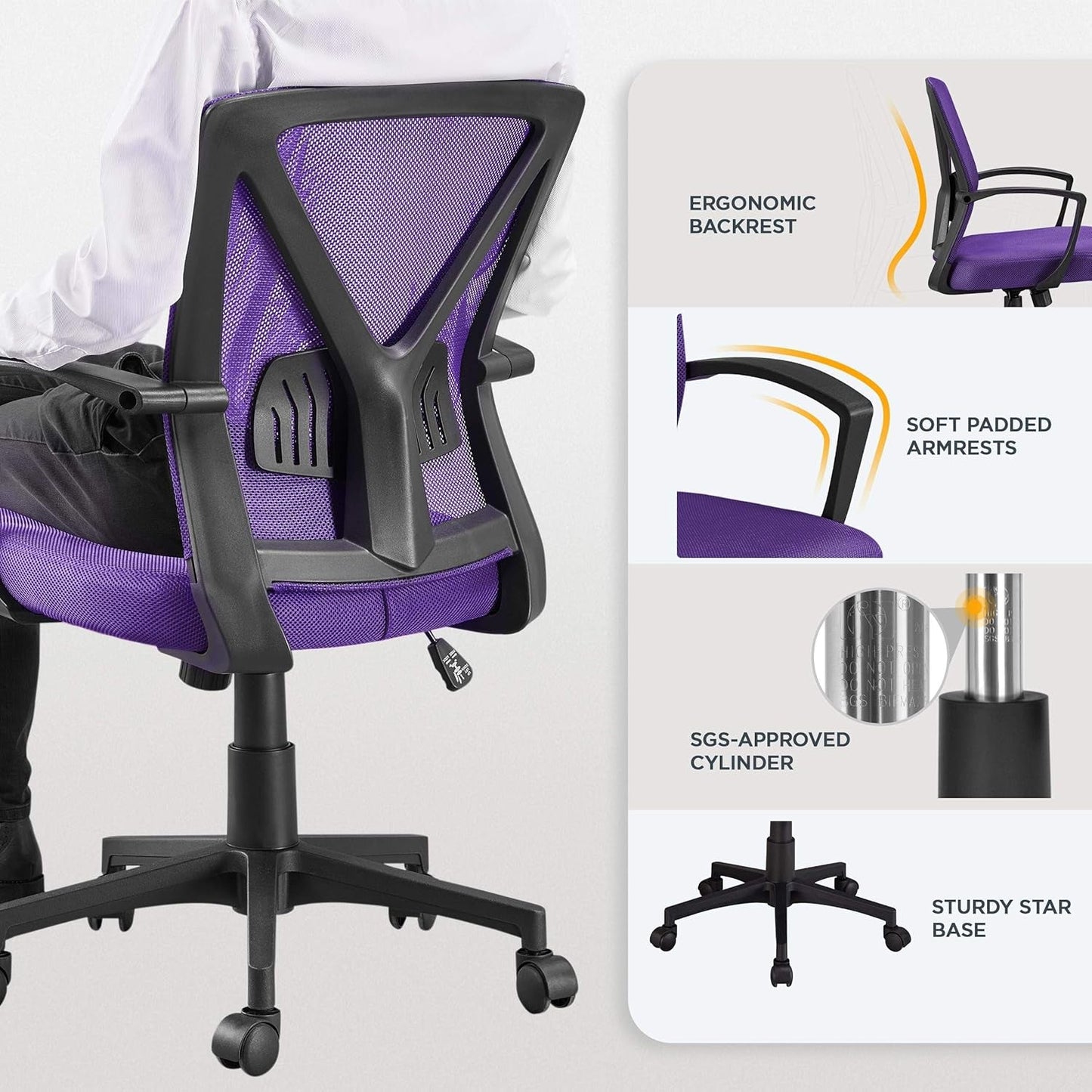 Ergonomic Purple Mesh Office Desk Chair With Lumbar Support