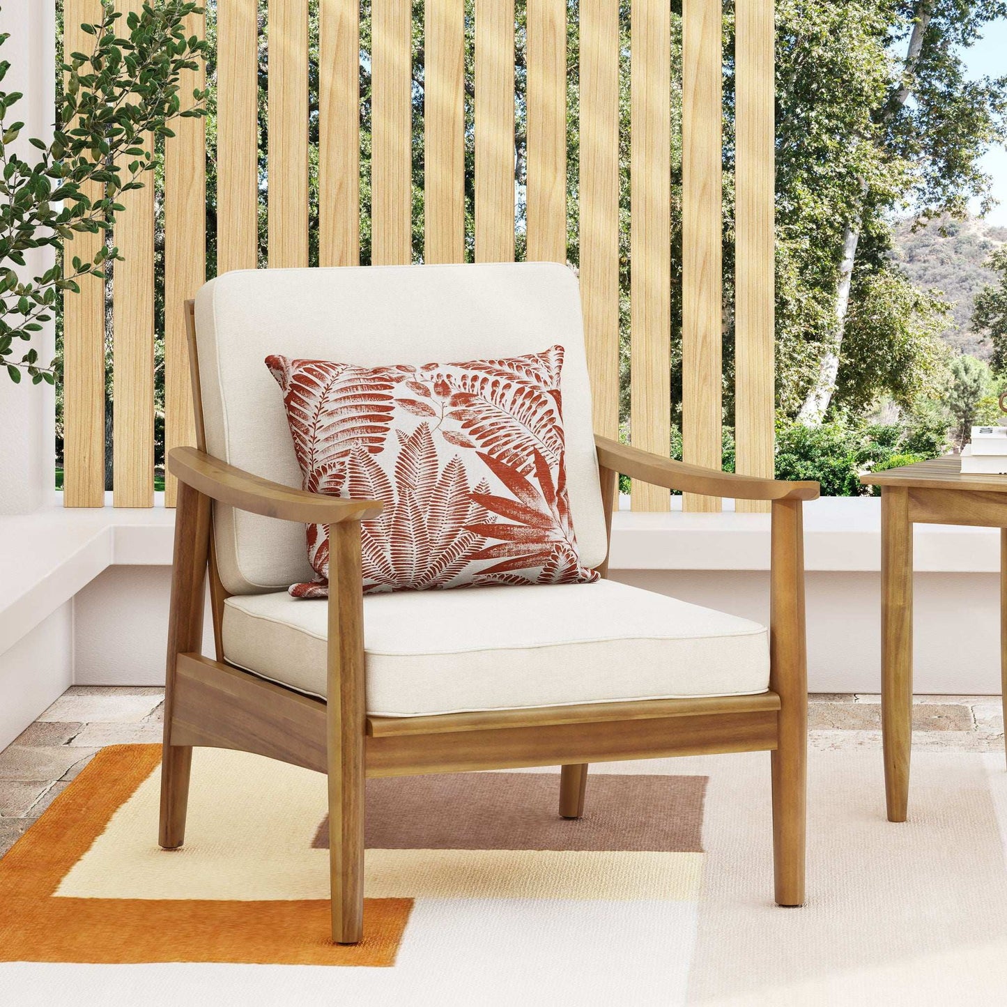 Emmry Outdoor Acacia Wood Club Chair