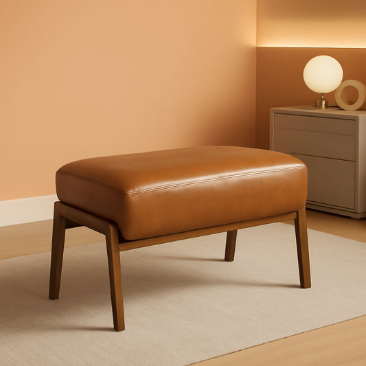 Leatherette Padded Ottoman Footrest Yellowish Brown