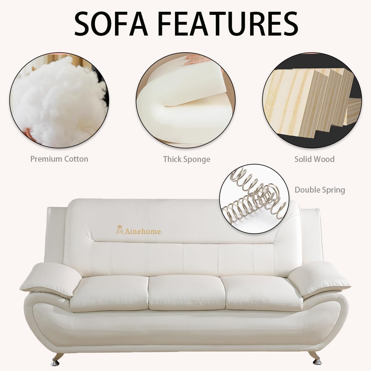 Creamy White 5 Seat Faux Leather Sectional Sofa Set