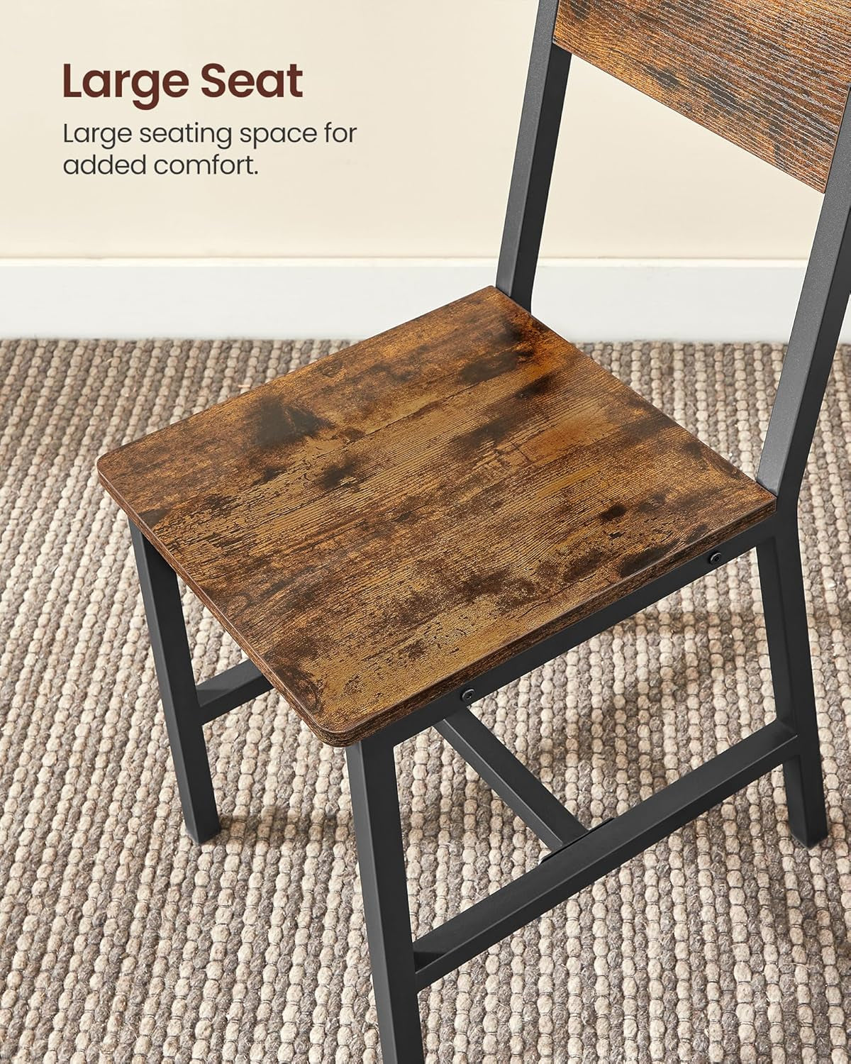 Dining Chair Set of 4 Rustic Brown Chairs With Metal Frame