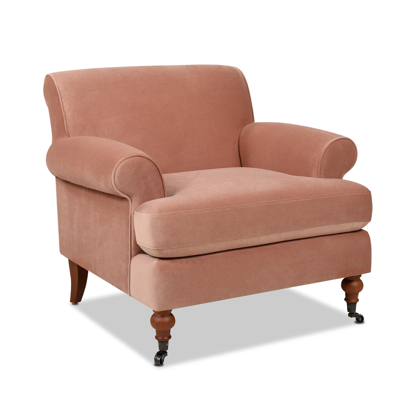 Alana 38" Lawson Accent Arm Chair Metal Casters, Peach Orange Velvet