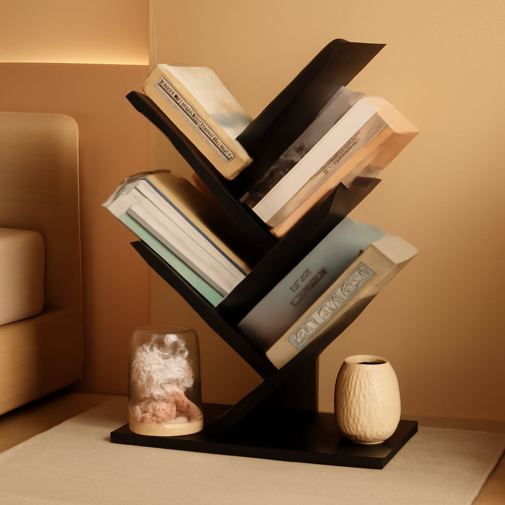 4 Tier Tree Bookshelf Floor Standing Bookcase Home
