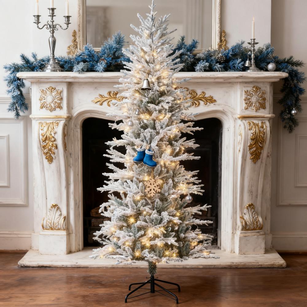 Pre Lit Artificial Flocked Christmas Tree with Snow Branches