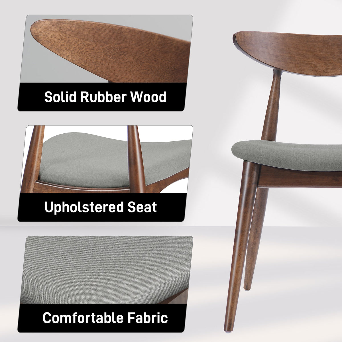 Set of 2 Retro Rubberwood Chairs with Ergonomic Back & Plush Cushions