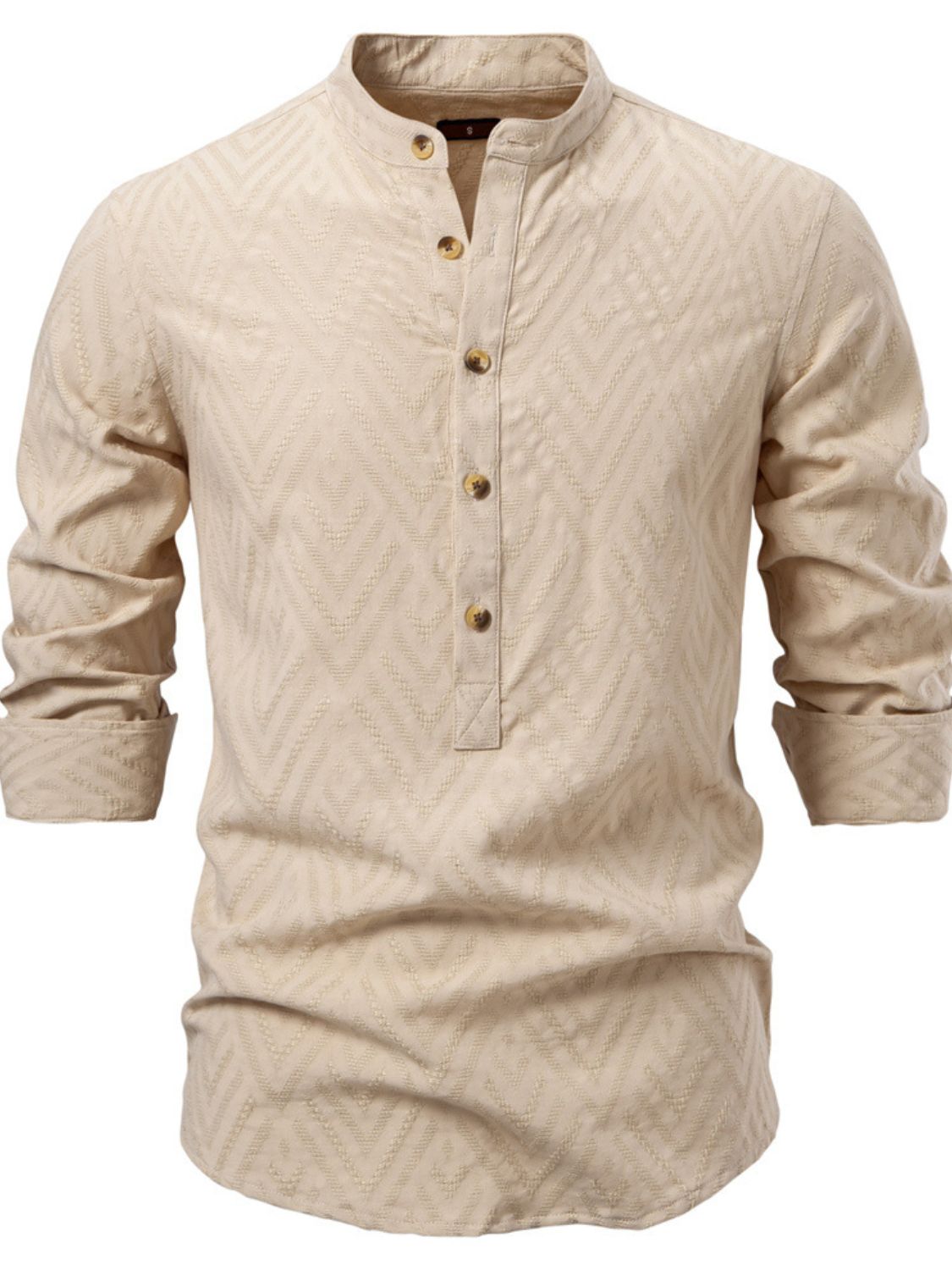 Half Button Geometric Texture Collared Neck Shirt