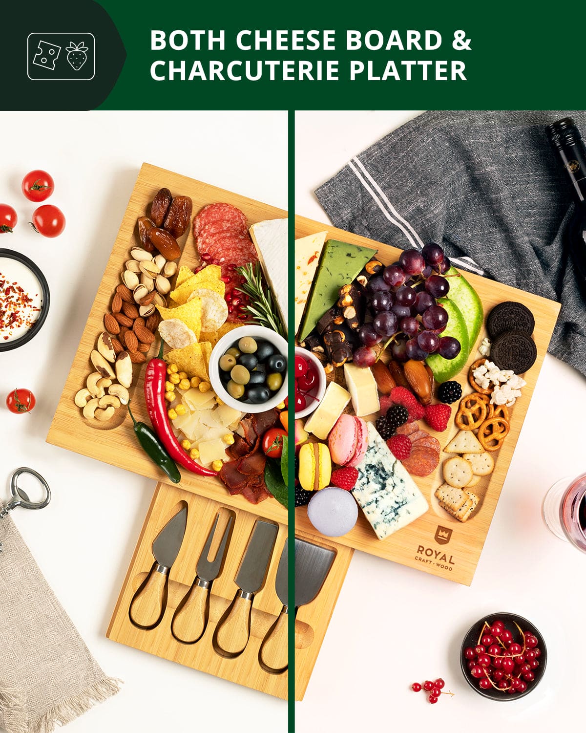 Cheese Board w/knives, 16.5"x11"