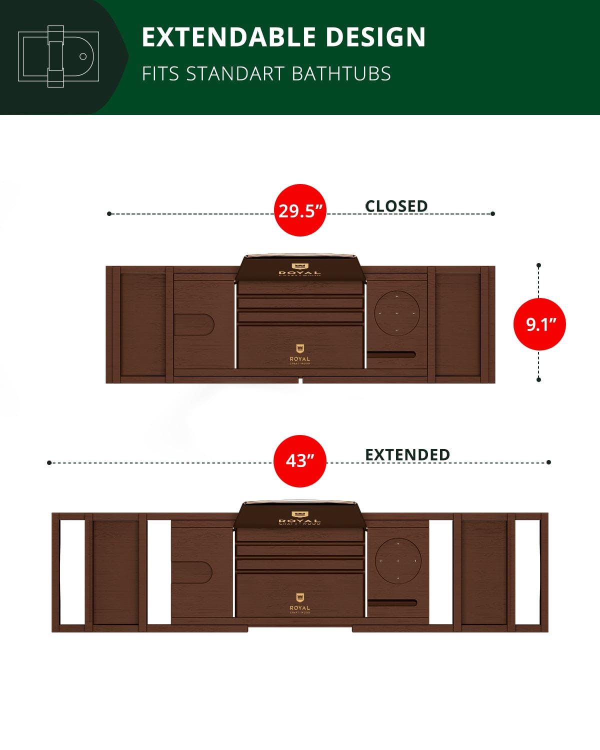 Bathtub Caddy Tray, Brown