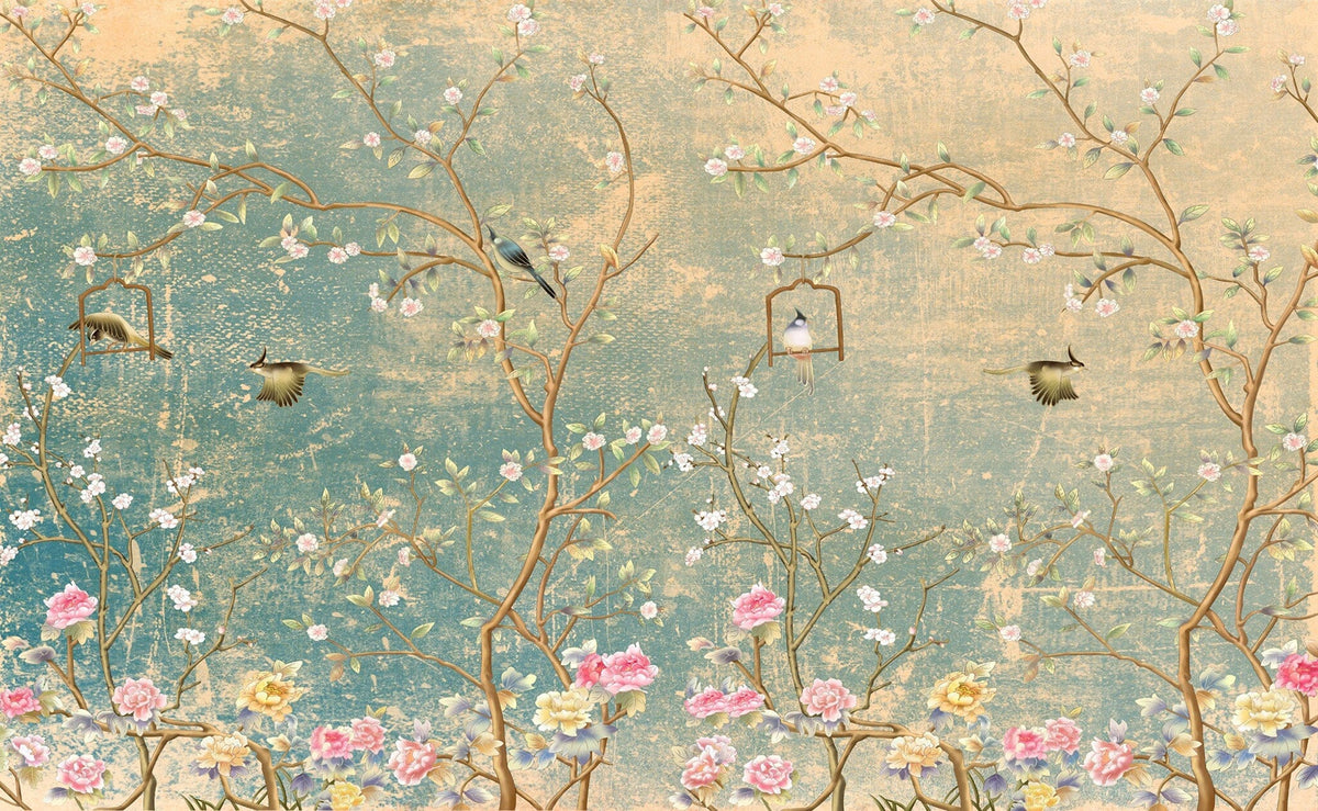 Vintage Florals on grunge Wallpaper Peel and Stick