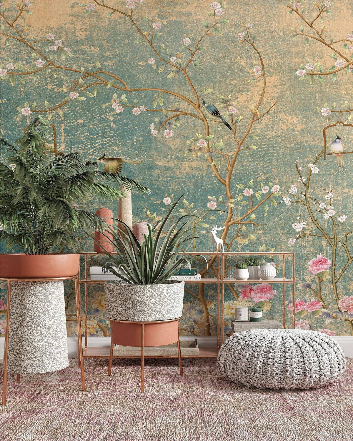 Vintage Florals on grunge Wallpaper Peel and Stick