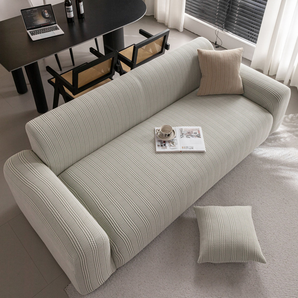 Modern Textured Stretch Sofa Cover, Plush Fleece Sofa Slipcover with 3D Stripe Texture