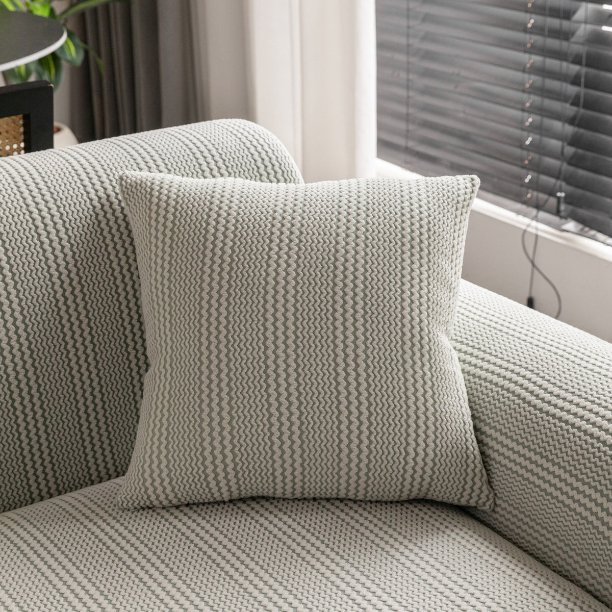 Modern Textured Stretch Sofa Cover, Plush Fleece Sofa Slipcover with 3D Stripe Texture